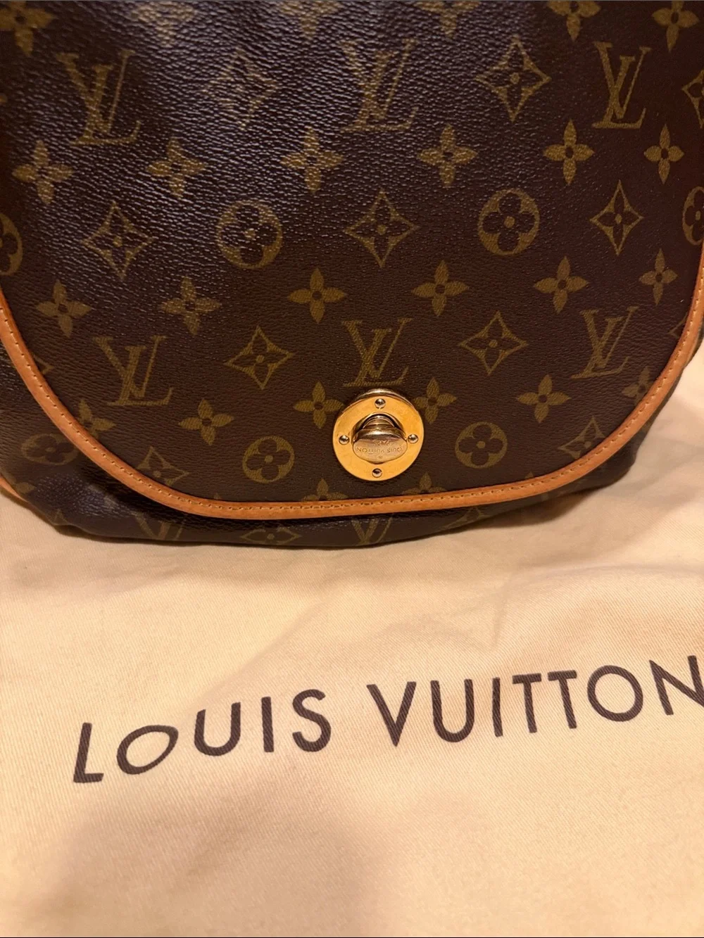 Louis Vuitton Monogram Shoulder Bag in Brown and Tan with Gold Hardware
